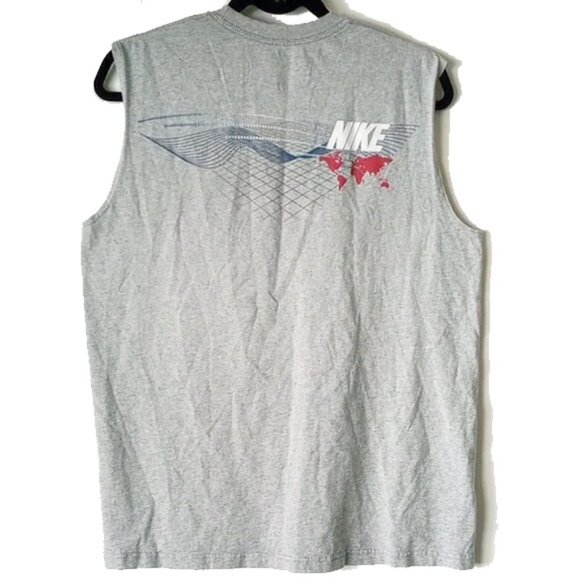 Nike Sleeveless T-shirt S Gray World Map Graphic - Picture 1 of 7